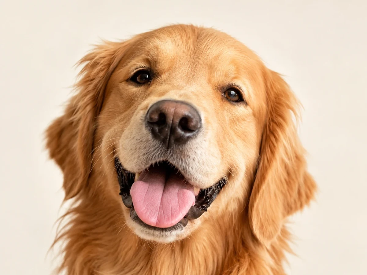 Golden retriever na jasnym tle - przykład zdjęcia wgrywanego do generatora (ilustracja stworzona z pomocą AI)