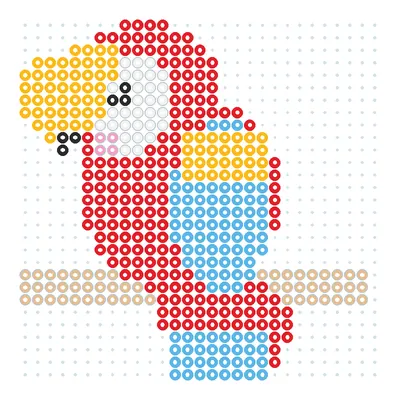 Wzór Papuga ara o kolorowych piórach z koralików do prasowania, 29 × 29