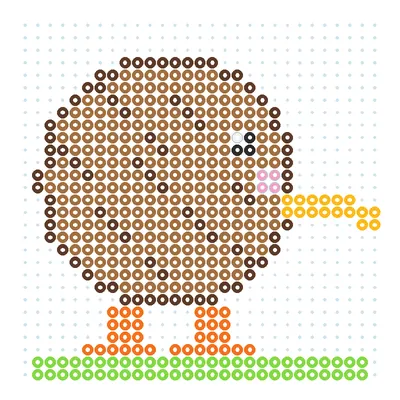Wzór Ptak kiwi z długim dziobem z koralików do prasowania, 29 × 29